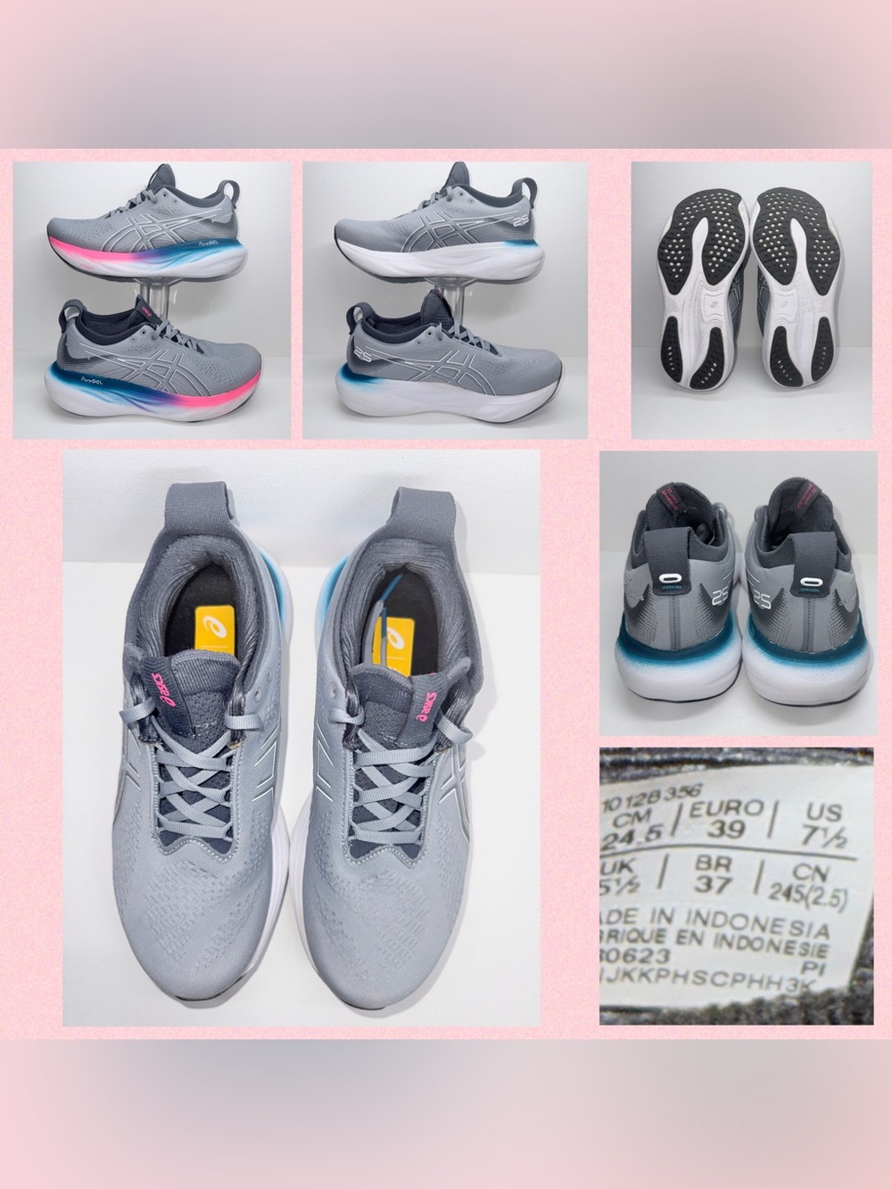 ASICS GEL-NIMBUS 25' Gray Sneakers with Pink & Blue Accents